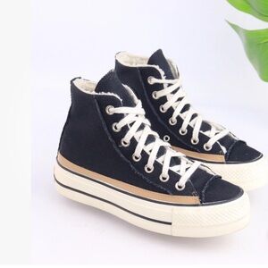 Converse CTAS Women's Platfrom High Sneaker . Black Canvas Raw Edge Shoe